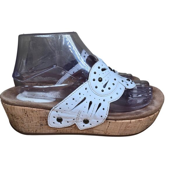 Clarks Artisan Sandals Palima Palm Laser Cut Thong Cork Wedge White Womens Sz 8 - Picture 3 of 10